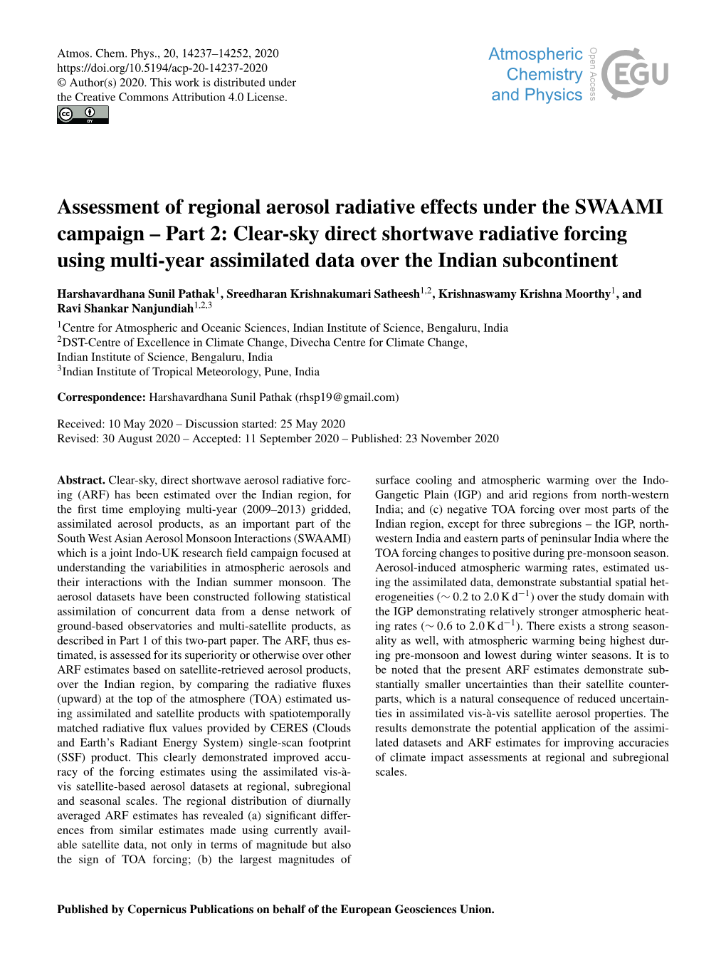 Assessment of Regional Aerosol Radiative Effects Under the SWAAMI