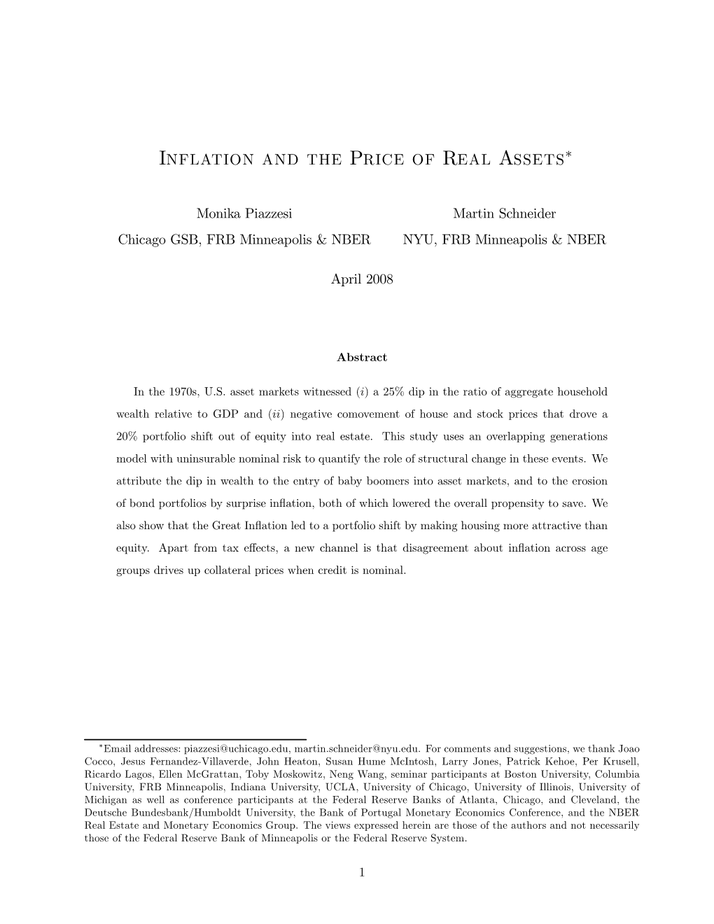 Inflation and the Price of Real Assets∗