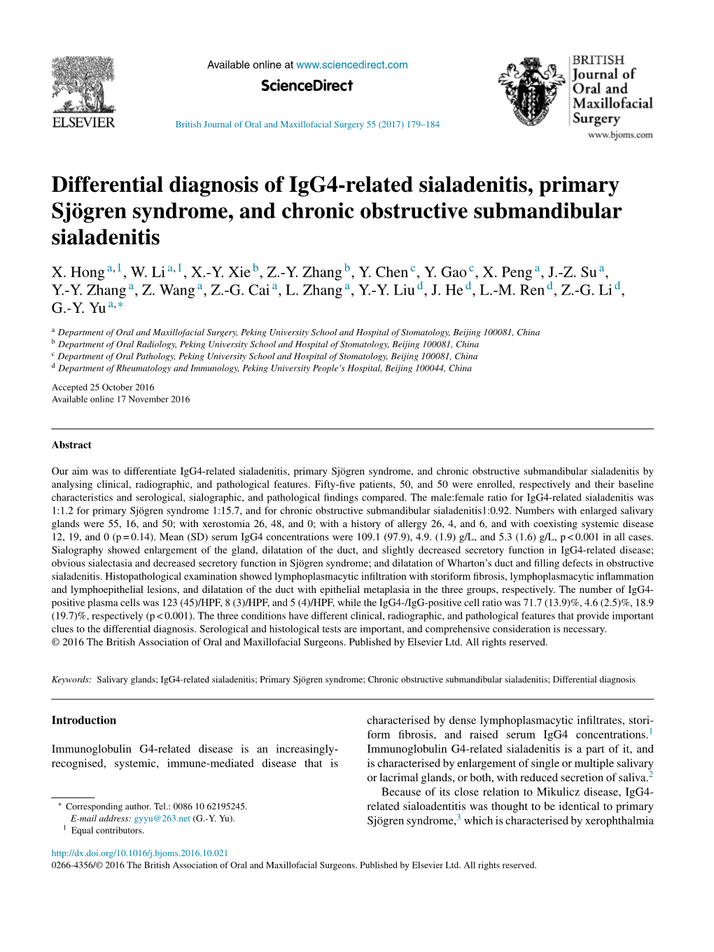 Differential Diagnosis of Igg4-Related Sialadenitis, Primary Sjögren