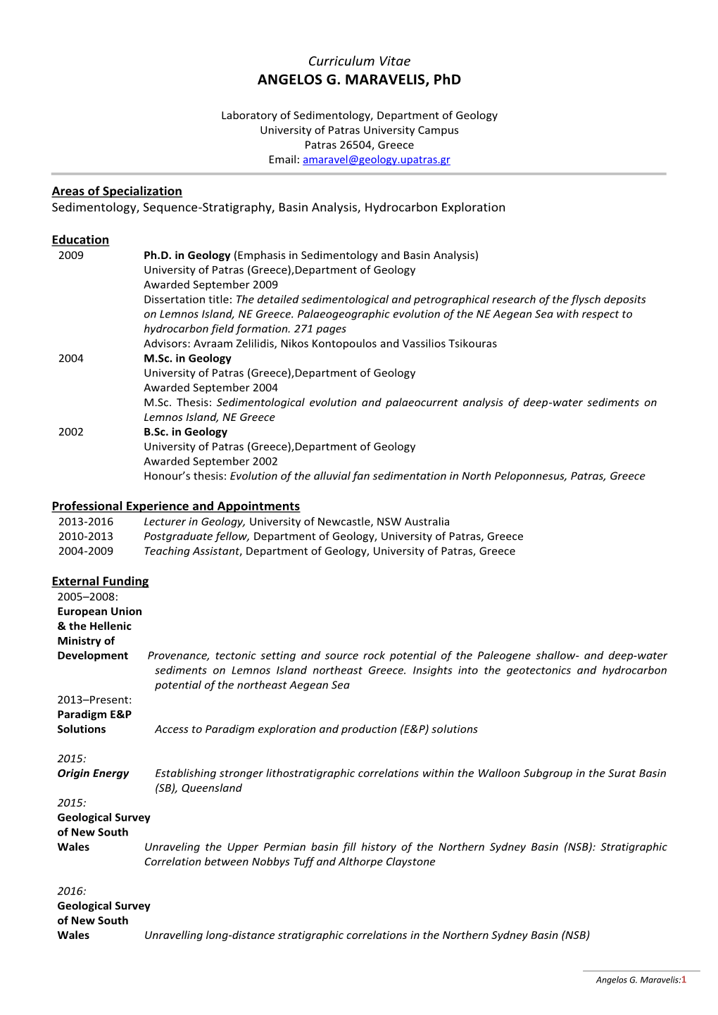 Curriculum Vitae ANGELOS G