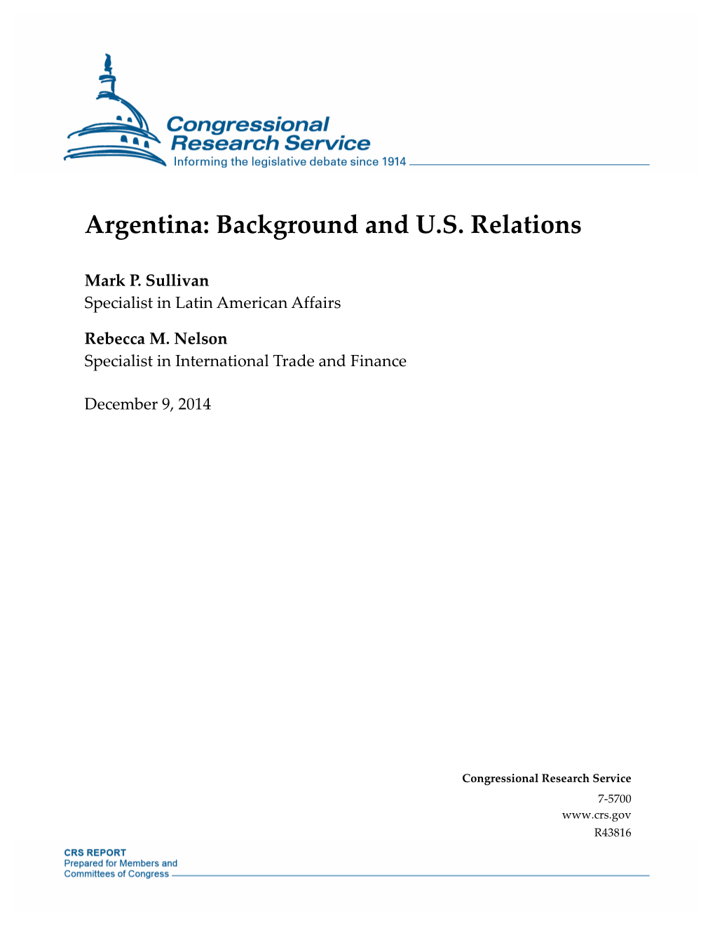 Argentina: Background and U.S. Relations