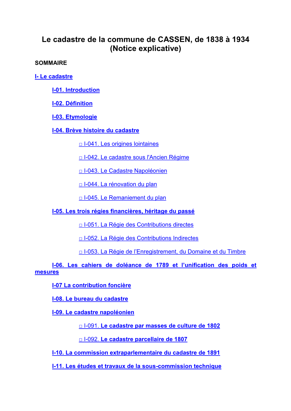 Histoire Du Cadastre