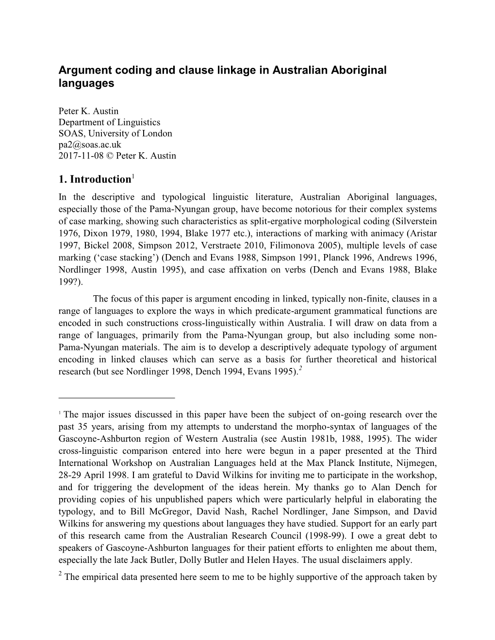 Argument Coding and Clause Linkage in Australian Aboriginal Languages