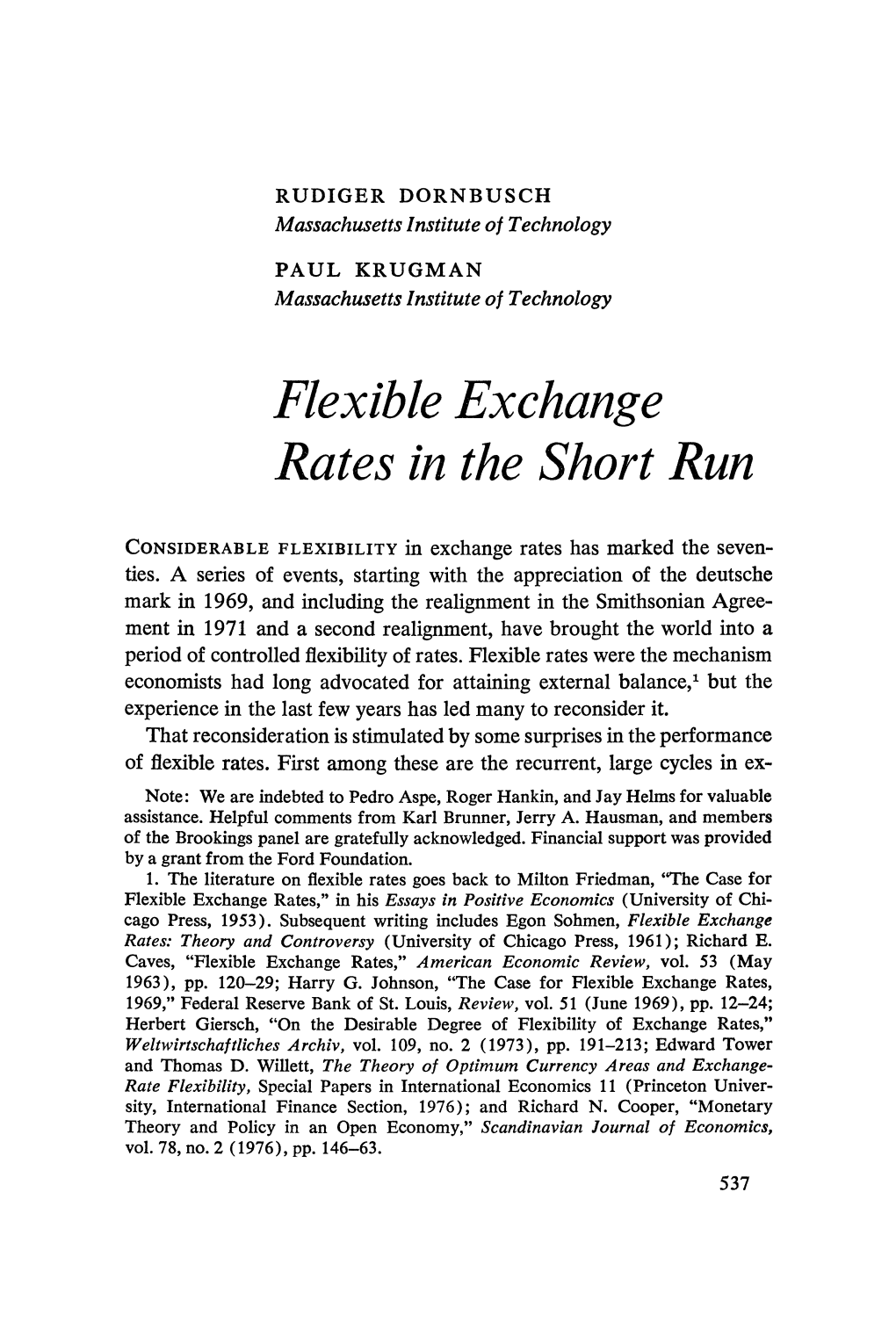 Flexible Exchange Rates in the Short Run