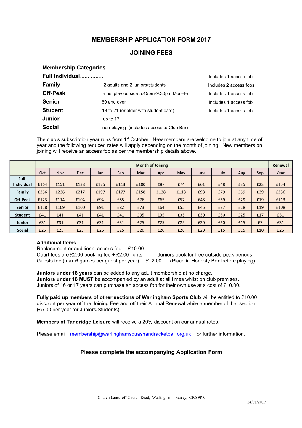 Membership Application Form 2017