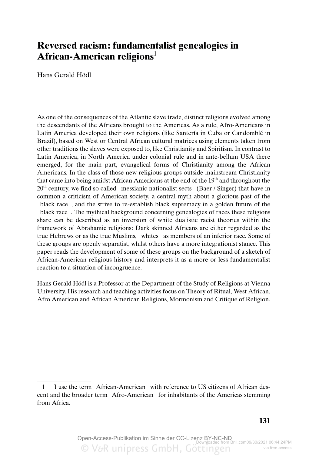 Downloaded from Brill.Com09/30/2021 06:44:24PM Via Free Access Hans Gerald Hödl