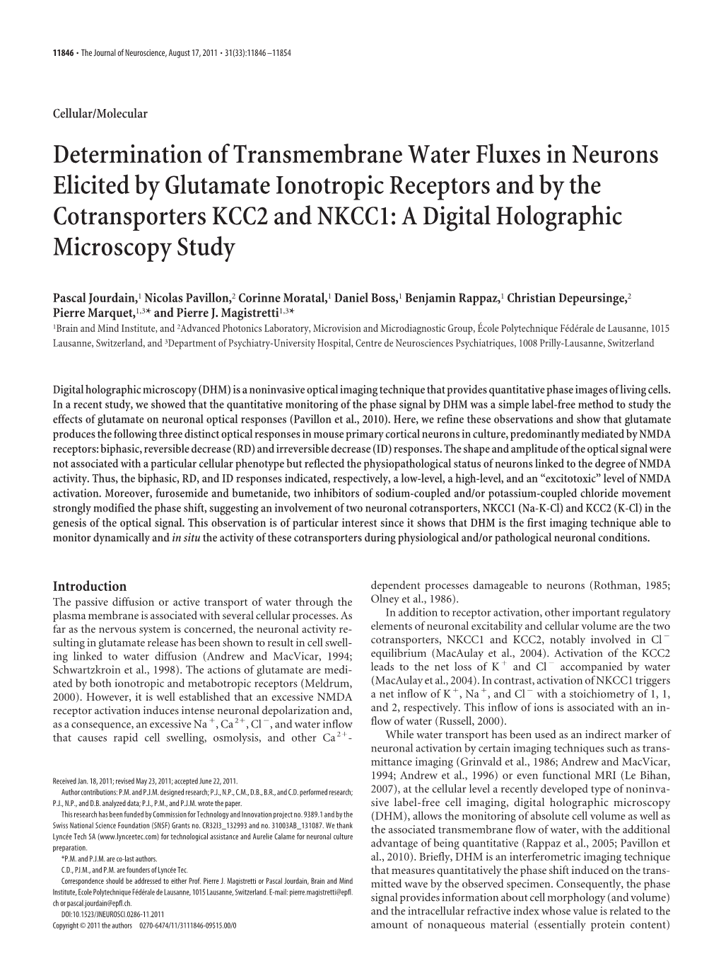 Determination of Transmembrane Water Fluxes in Neurons Elicited By