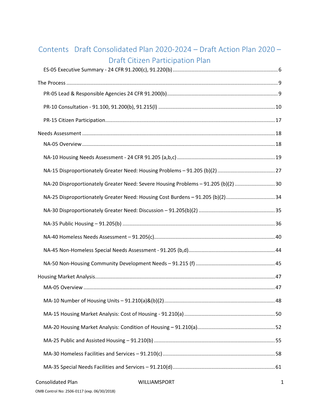 Contents Draft Consolidated Plan 2020-2024 – Draft Action Plan 2020 – Draft Citizen Participation Plan ES-05 Executive Summary - 24 CFR 91.200(C), 91.220(B)