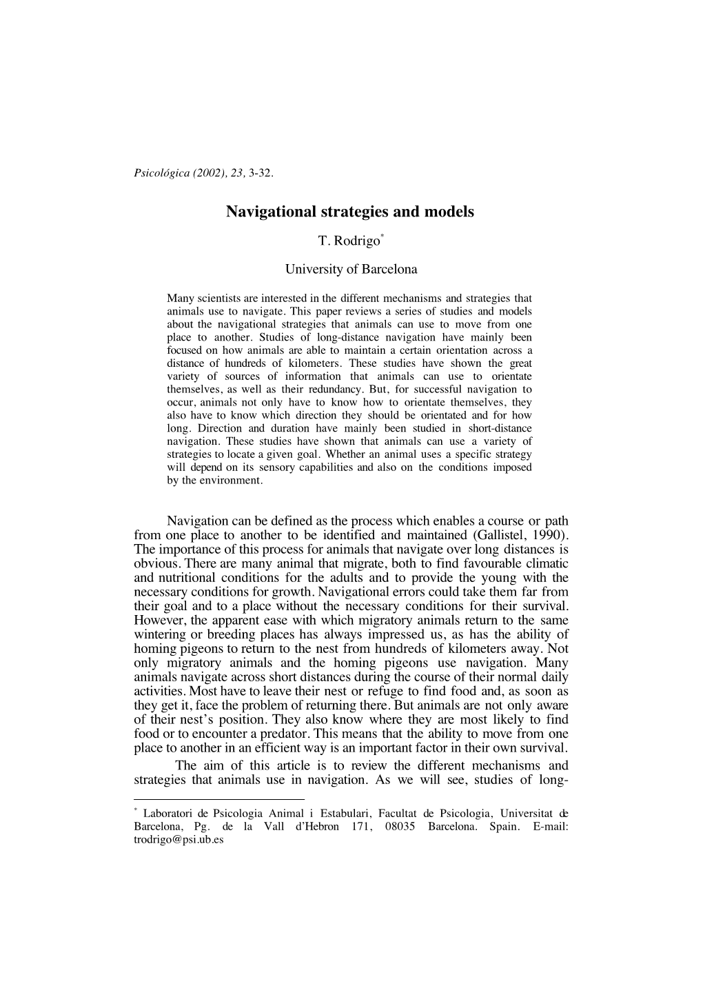 Navigational Strategies and Models T