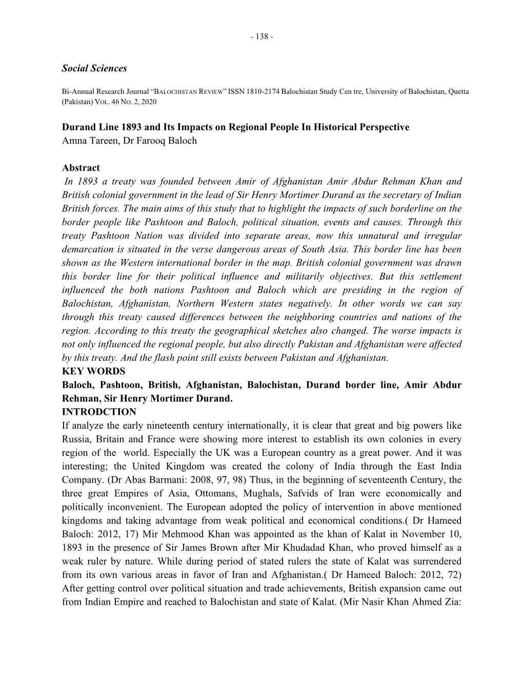 Social Sciences Durand Line 1893 and Its Impacts on Regional People