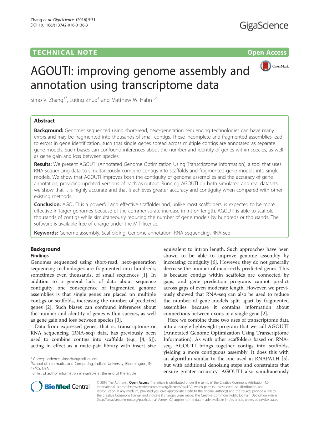 Improving Genome Assembly and Annotation Using Transcriptome Data Simo V