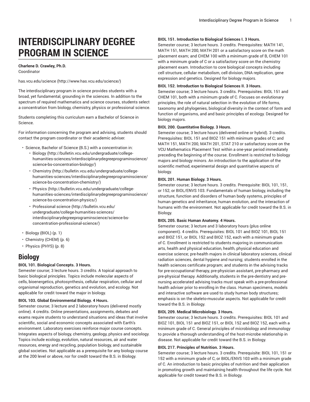 Interdisciplinary Degree Program in Science 1