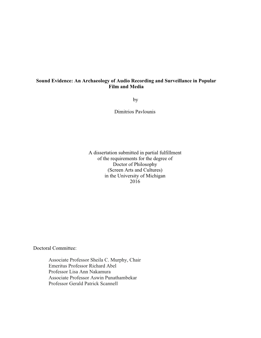 Sound Evidence: an Archaeology of Audio Recording and Surveillance in Popular Film and Media