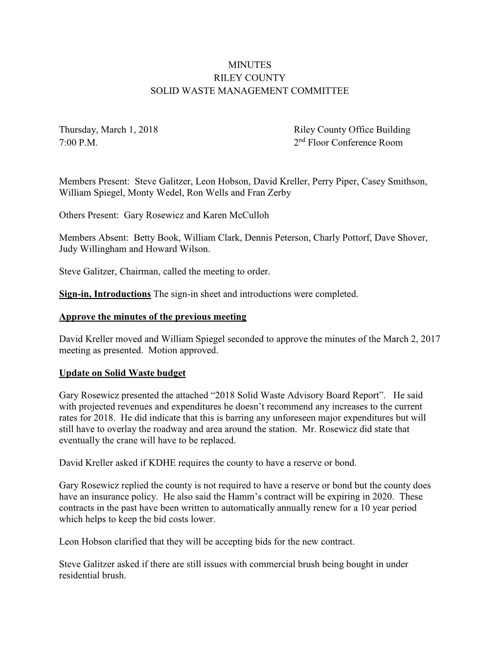 Minutes Riley County Solid Waste Management Committee