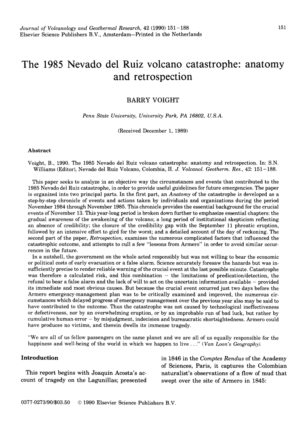 The 1985 Nevado Del Ruiz Volcano Catastrophe: Anatomy and Retrospection