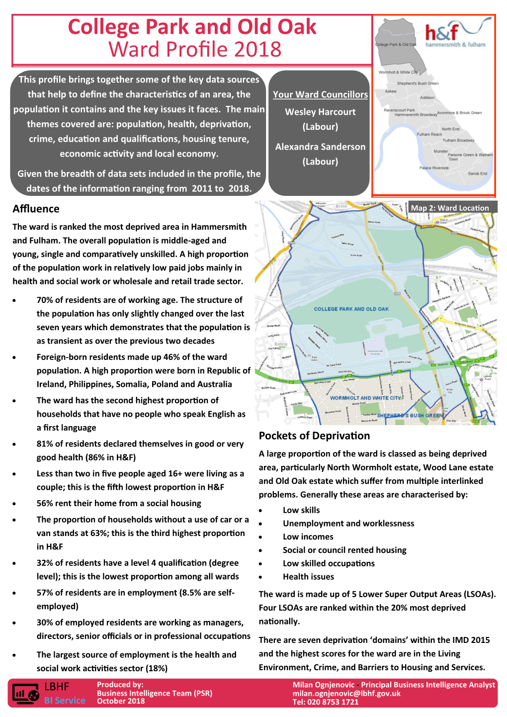 College Park and Old Oak Ward Profile 2018