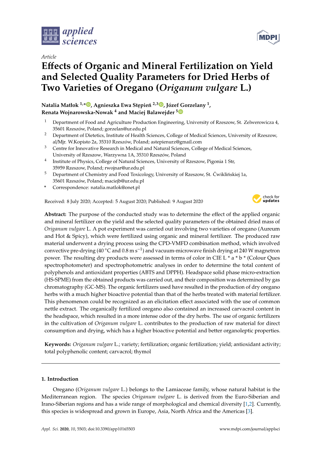 Effects of Organic and Mineral Fertilization on Yield and Selected