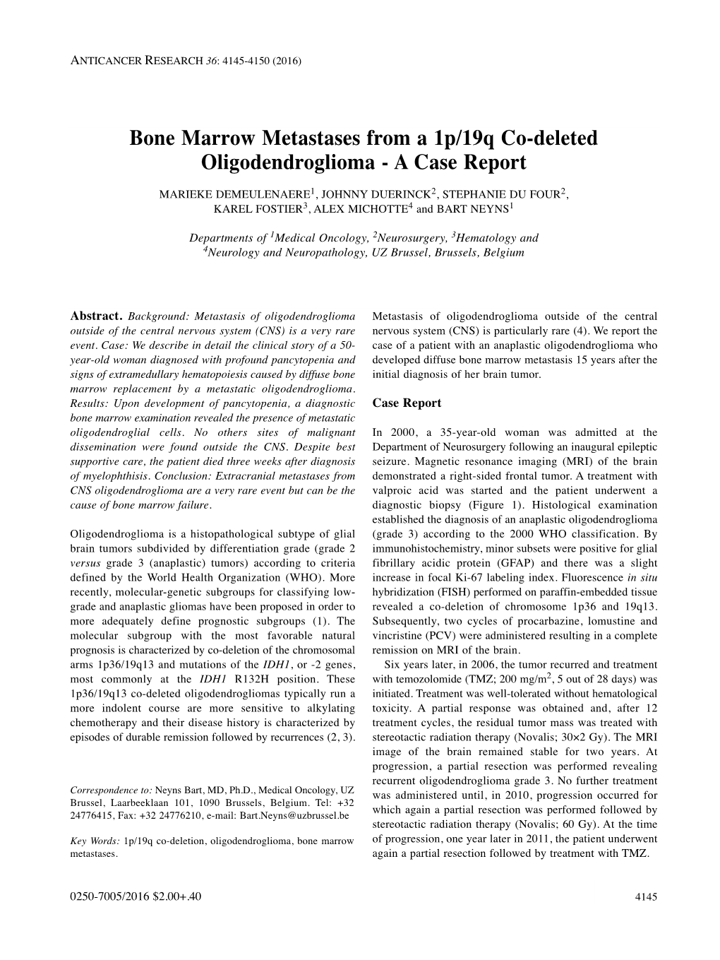 Bone Marrow Metastases from a 1P/19Q Co