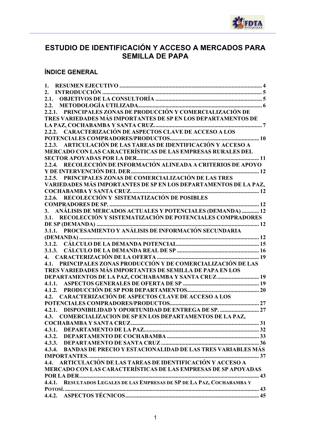 Estudio De Identificación Y Acceso a Mercados Para Semilla De Papa