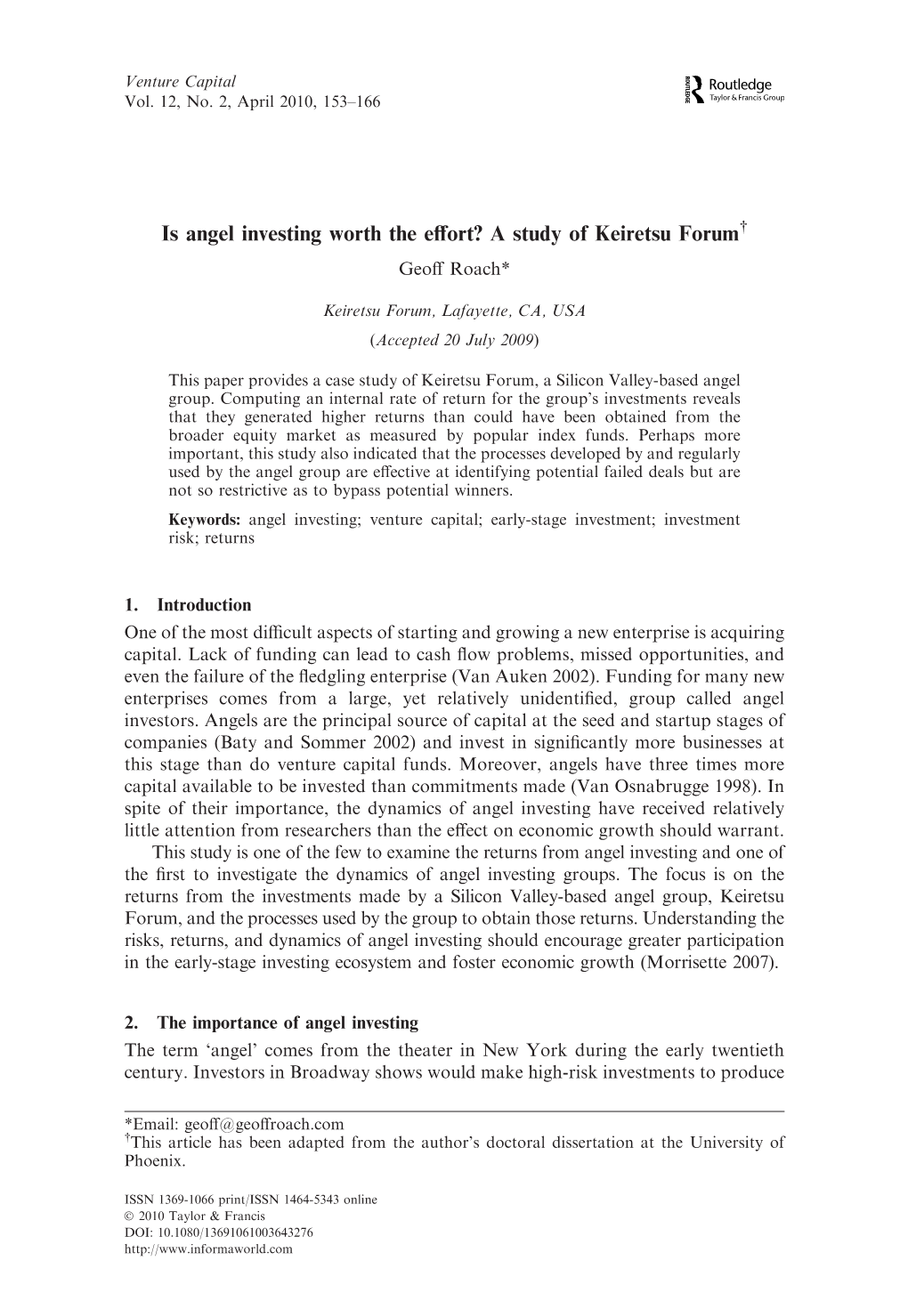 Is Angel Investing Worth the Effort? a Study of Keiretsu Forum