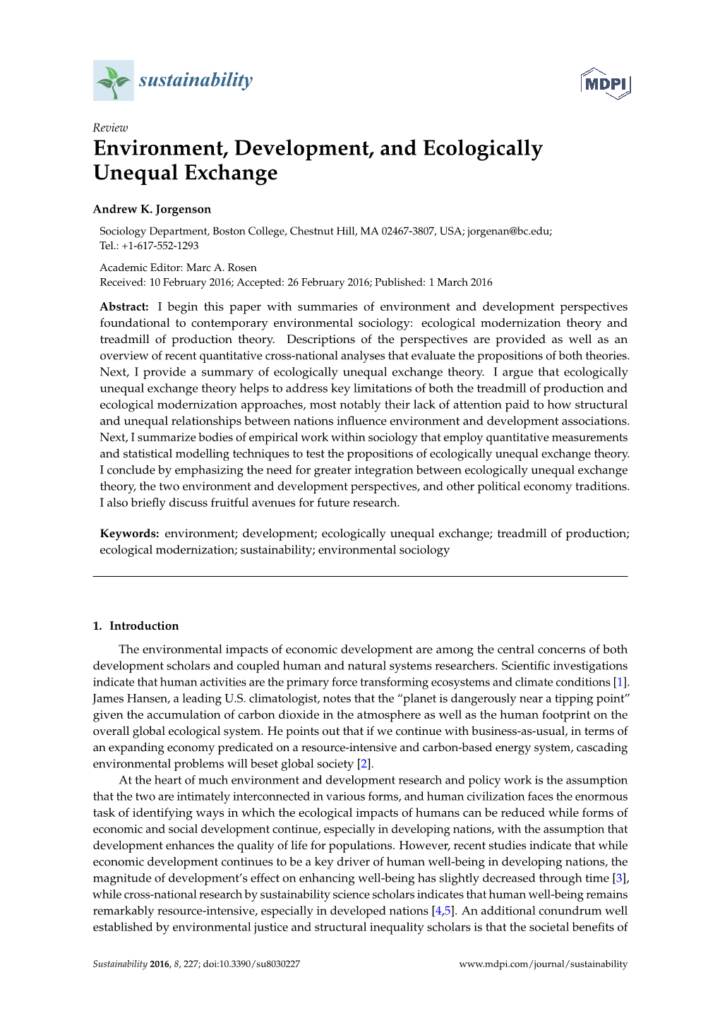 Environment, Development, and Ecologically Unequal Exchange