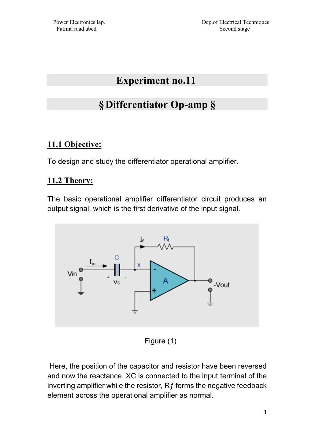 Experiment No.11 §Differentiator Op-Amp §