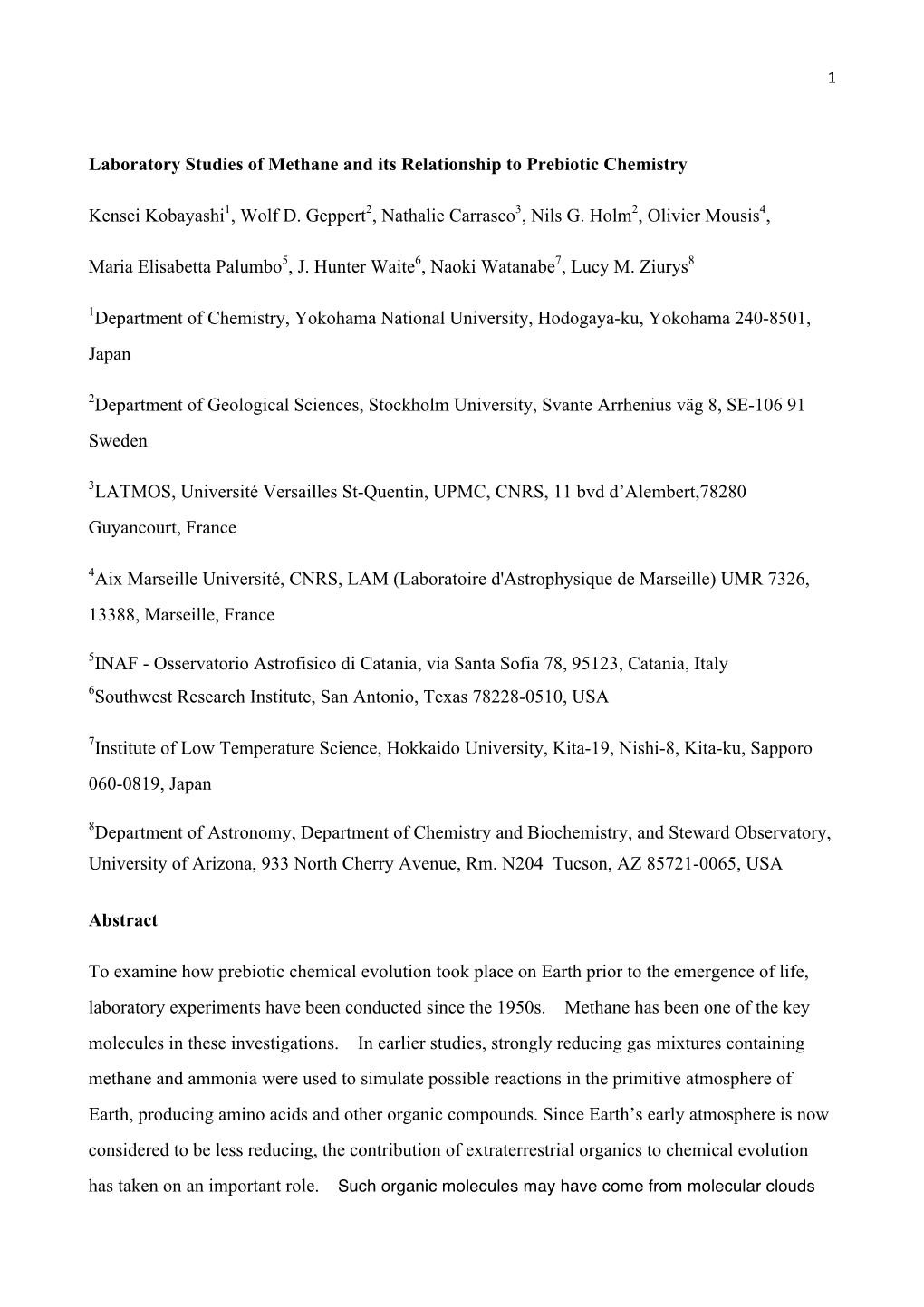 Laboratory Studies of Methane and Its Relationship to Prebiotic Chemistry