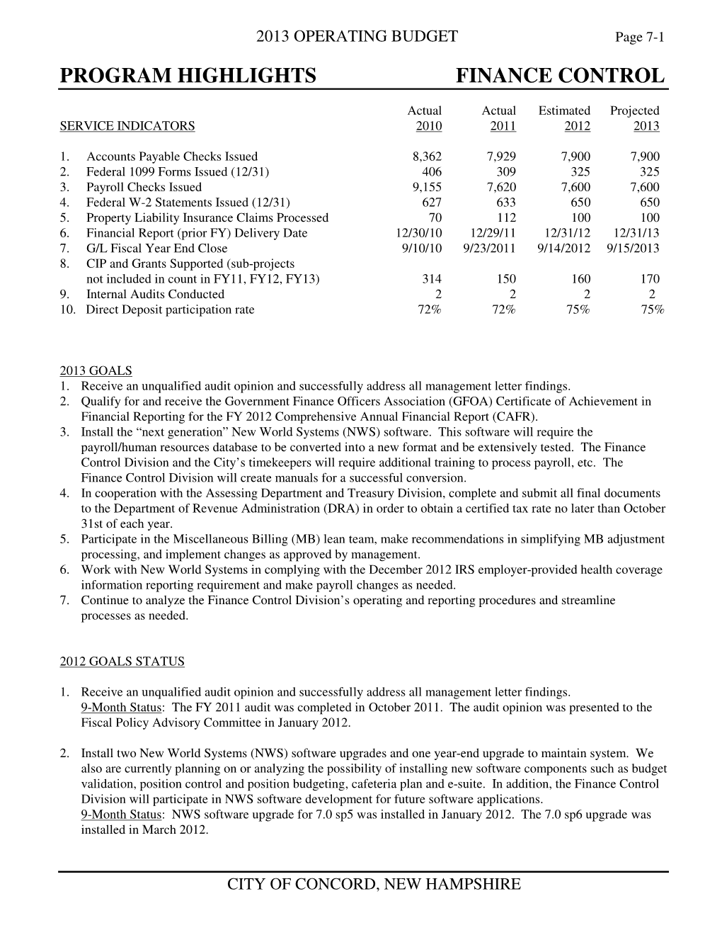 Program Highlights Finance Control