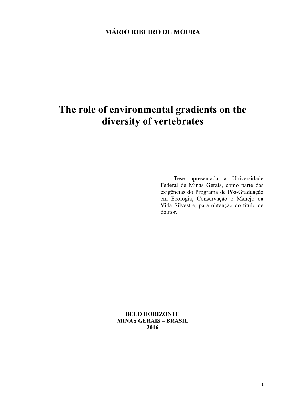 The Role of Environmental Gradients on the Diversity of Vertebrates