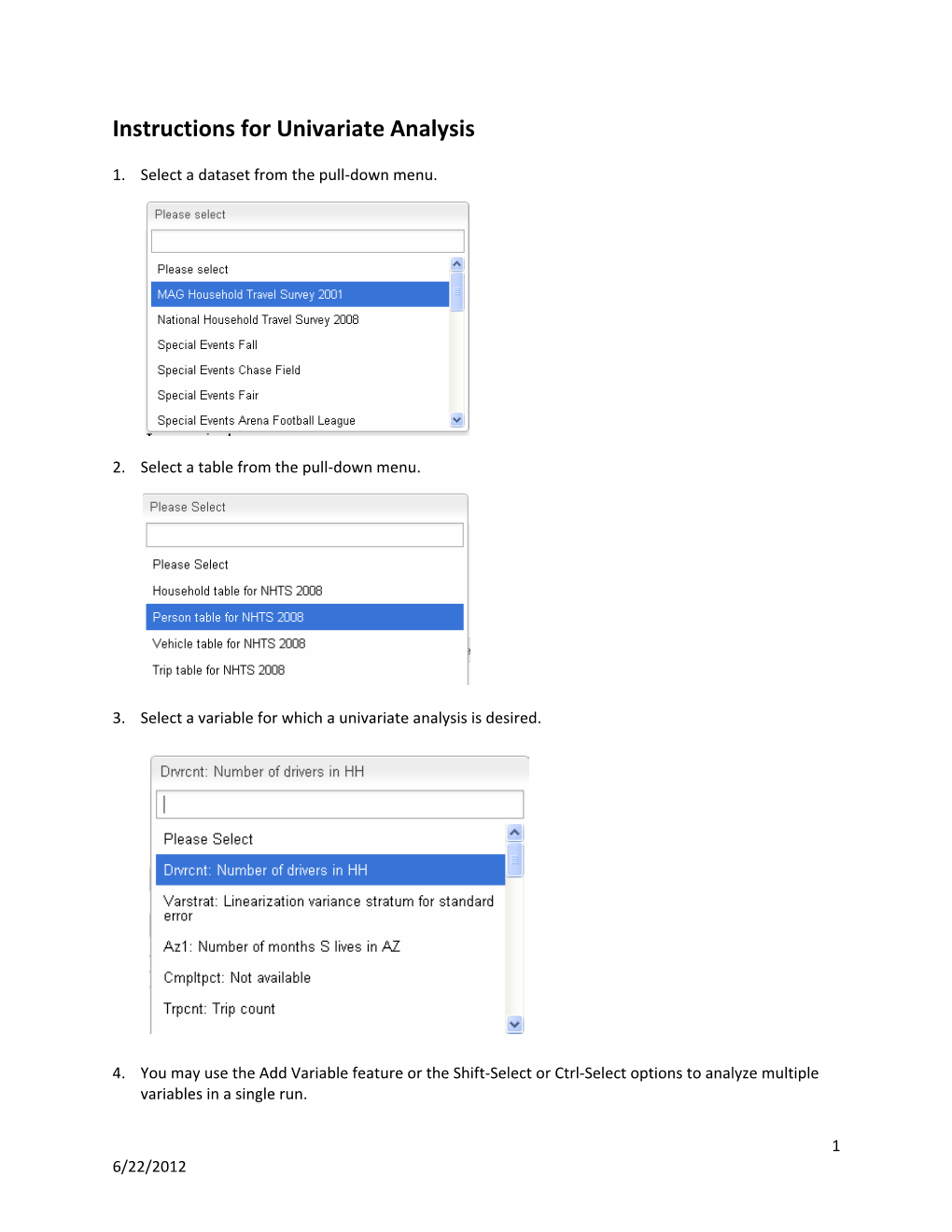 Instructions for Univariate Analysis