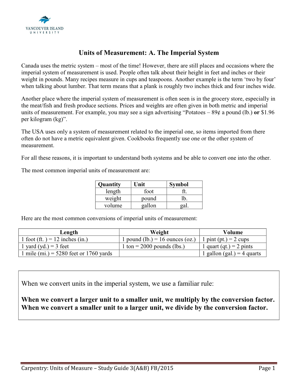 Linear Measures: the Metric System