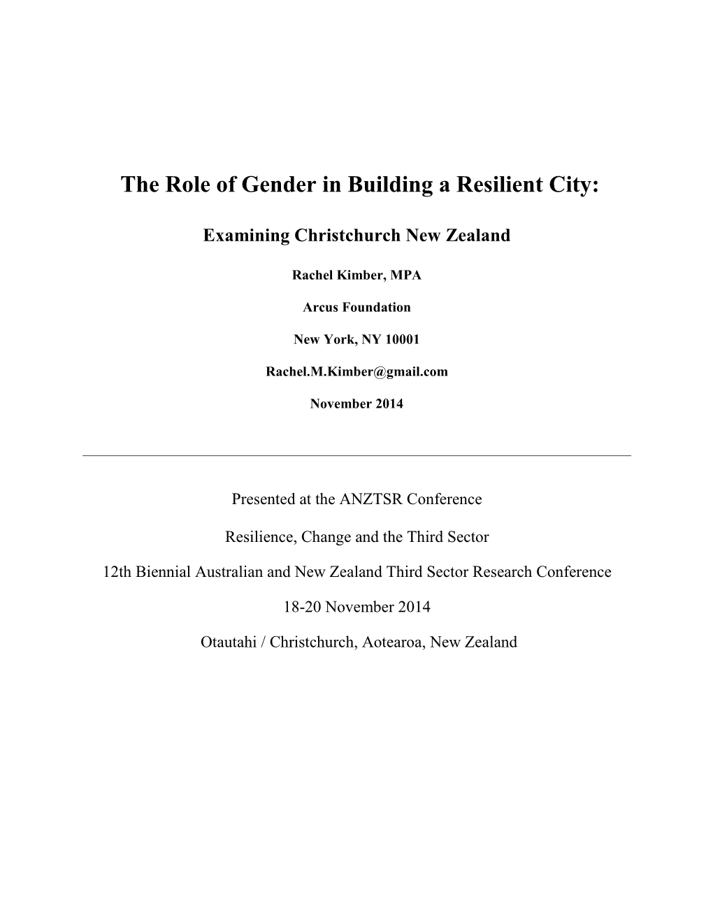 The Role of Gender in Building a Resilient City