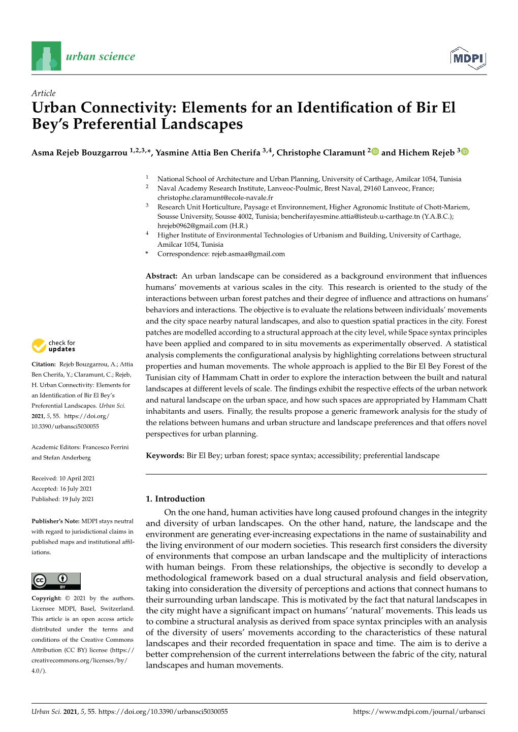 Elements for an Identification of Bir El Bey's Preferential Landscapes