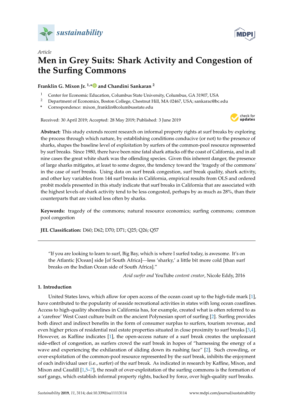 Shark Activity and Congestion of the Surfing Commons