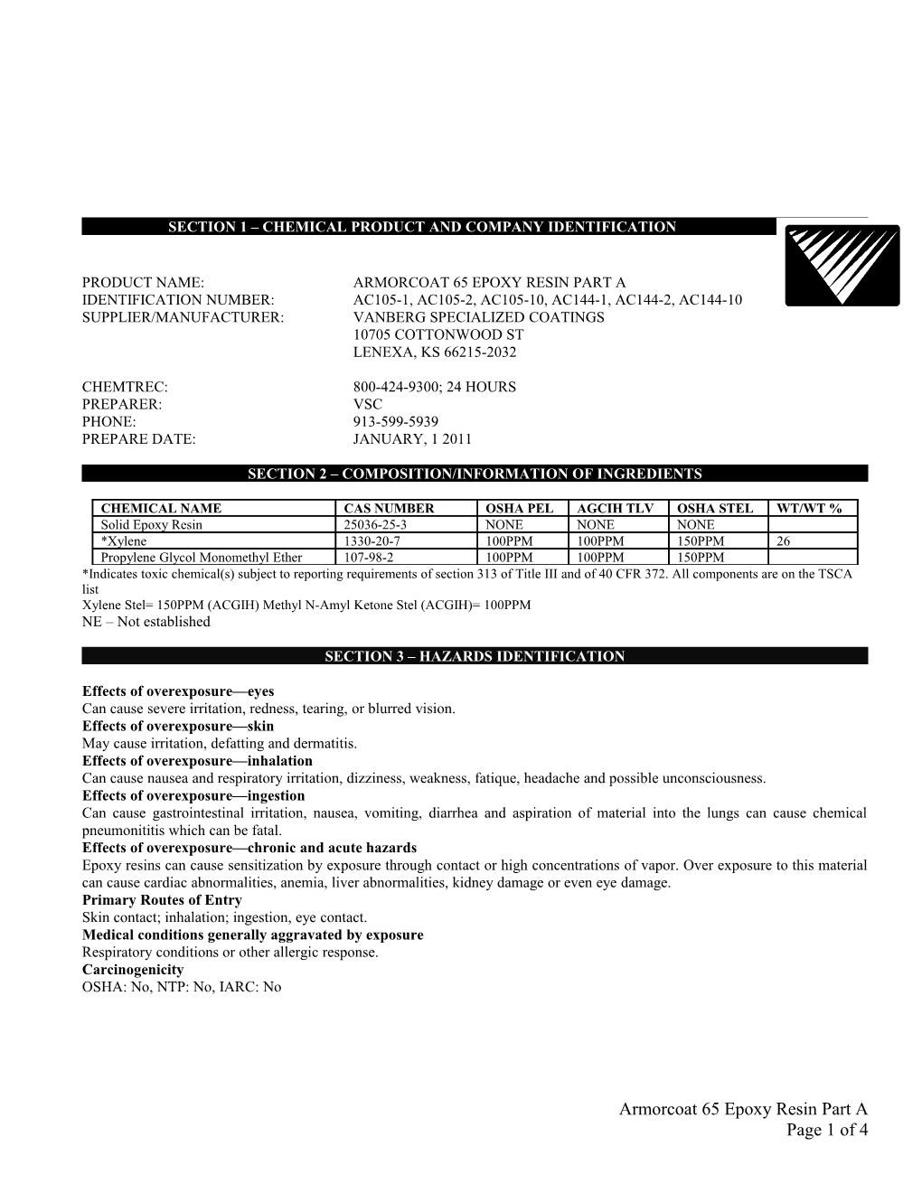 Section 1 Chemical Product and Company Identification s1