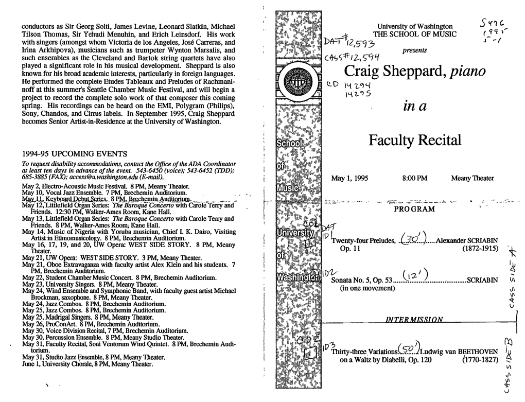 Craig Sheppard, Piano Faculty Recital