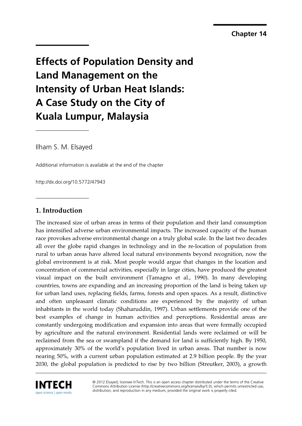 Effects of Population Density and Land Management on the Intensity of Urban Heat Islands: a Case Study on the City of Kuala Lumpur, Malaysia