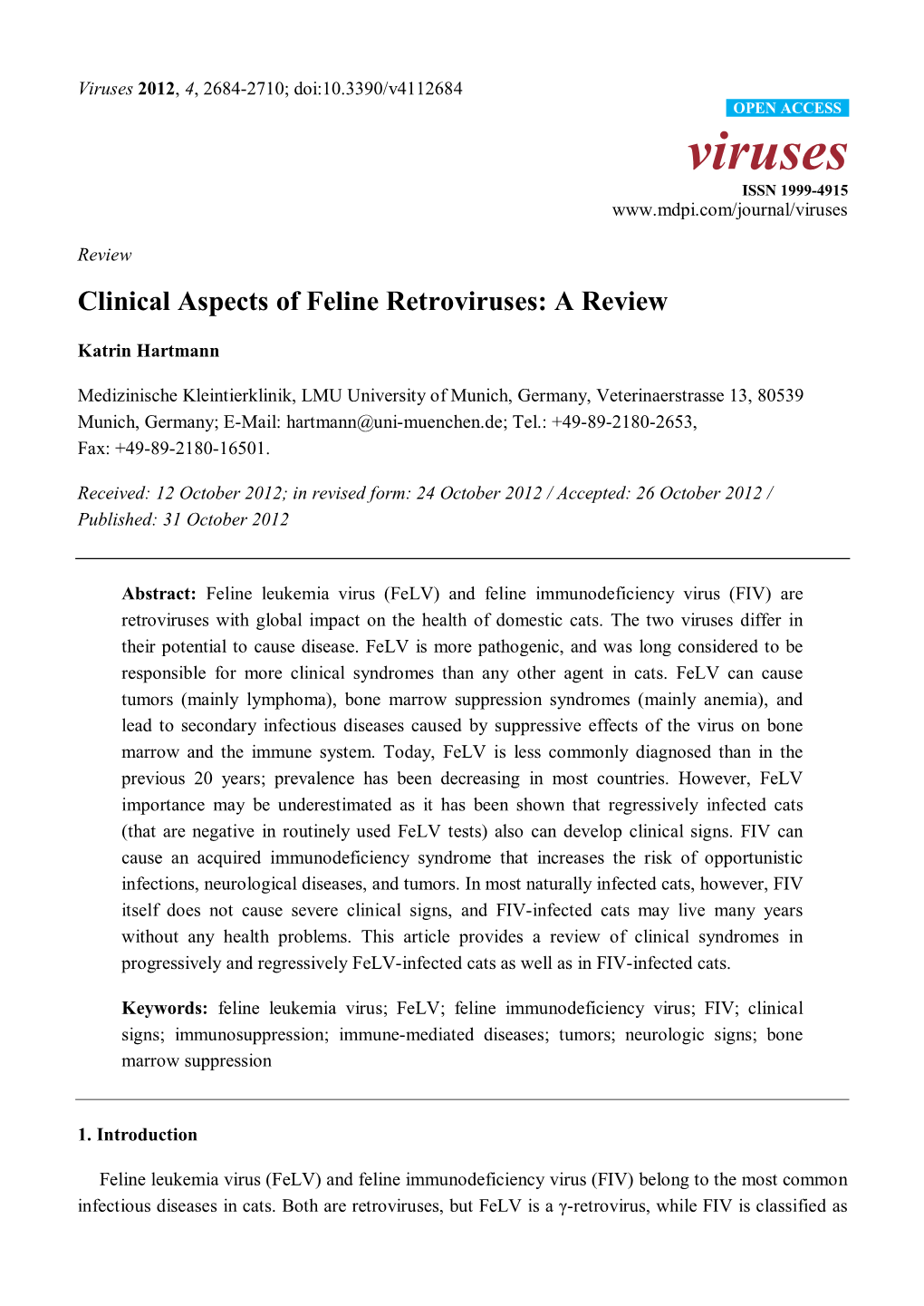 Clinical Aspects of Feline Retroviruses: a Review