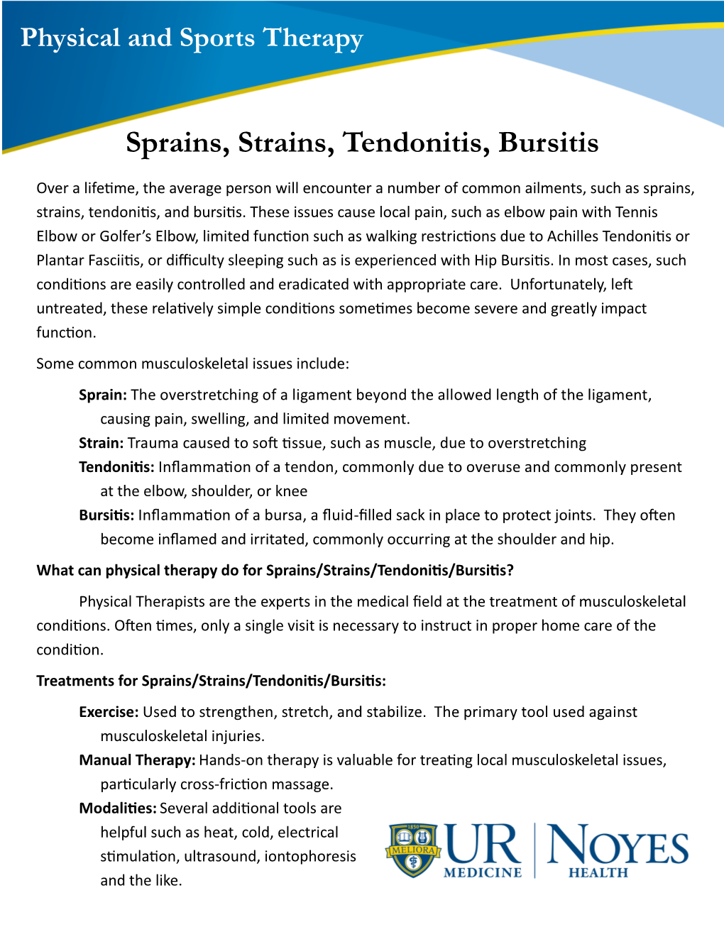 Sprains, Strains, Tendonitis, Bursitis