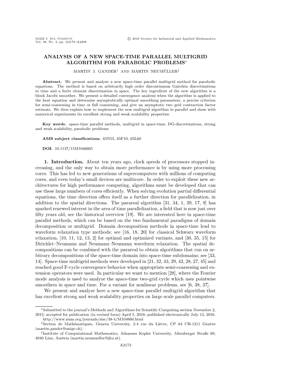 Analysis of a New Space-Time Parallel Multigrid Algorithm for Parabolic Problems∗