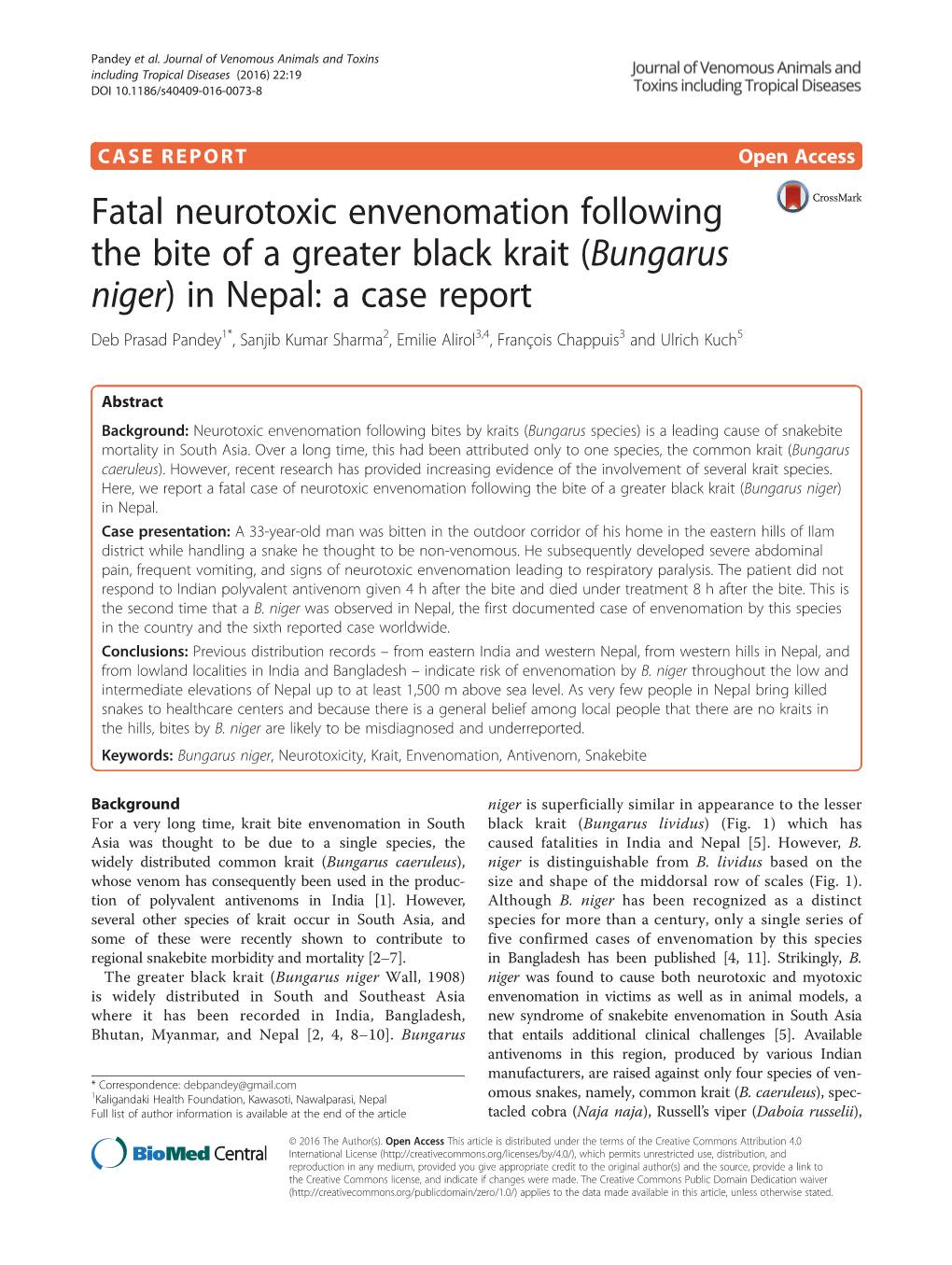 Bungarus Niger) in Nepal: a Case Report Deb Prasad Pandey1*, Sanjib Kumar Sharma2, Emilie Alirol3,4, François Chappuis3 and Ulrich Kuch5