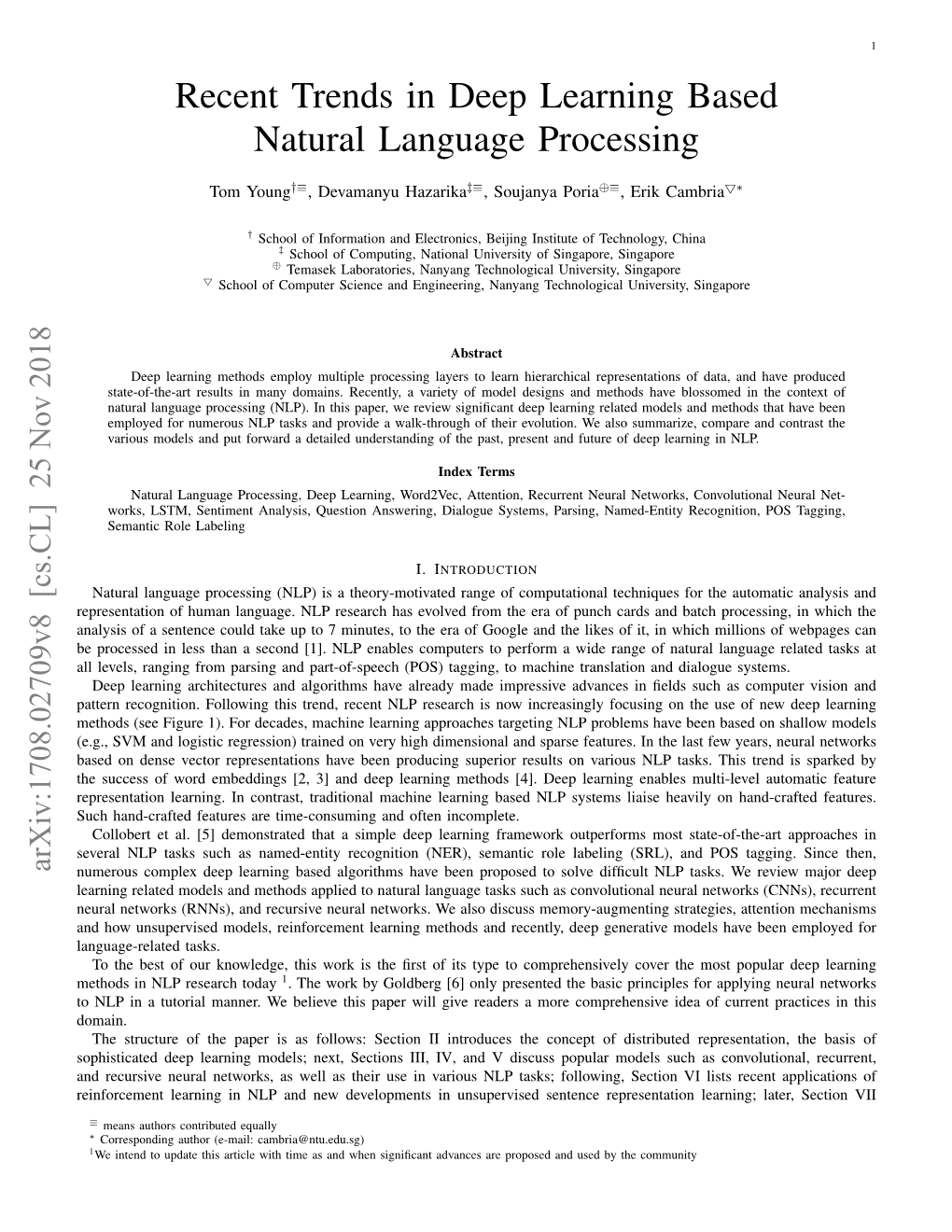 Recent Trends in Deep Learning Based Natural Language Processing
