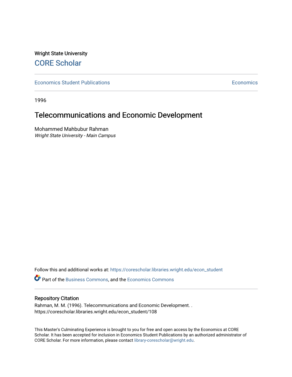 Telecommunications and Economic Development