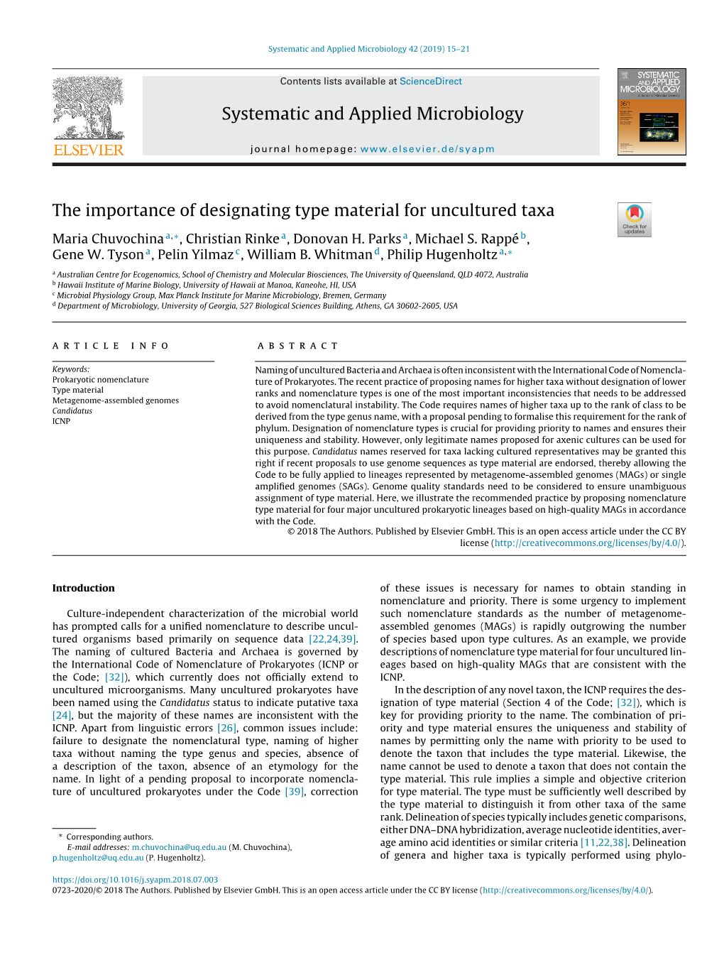 The Importance of Designating Type Material for Uncultured Taxa