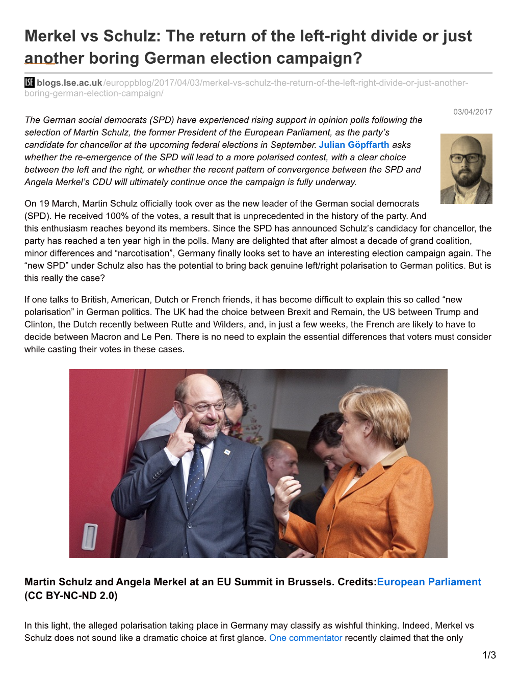 Merkel Vs Schulz: the Return of the Left-Right Divide Or Just