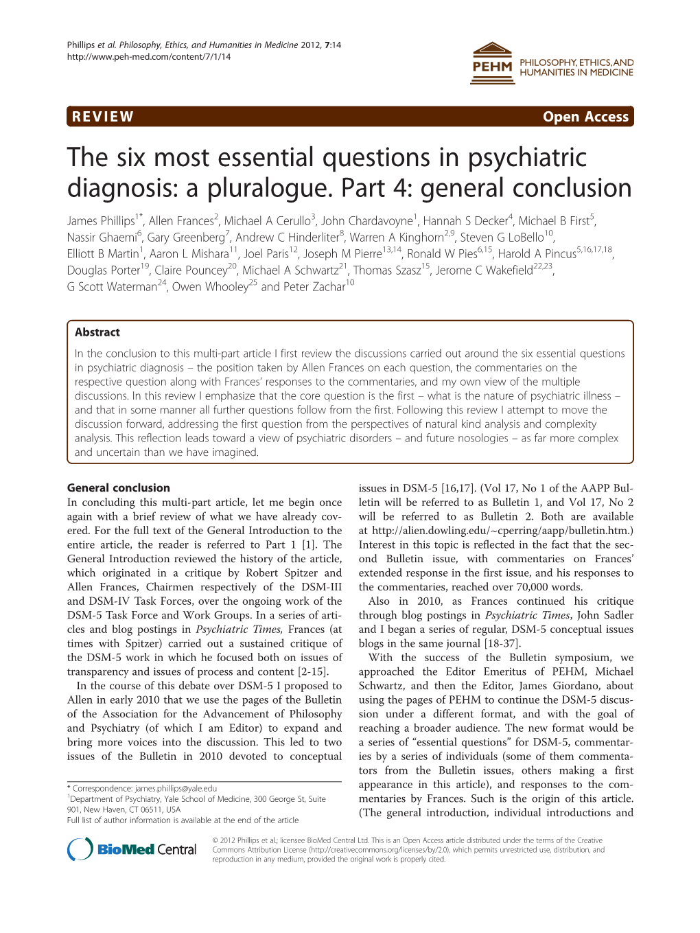 The Six Most Essential Questions in Psychiatric Diagnosis: a Pluralogue