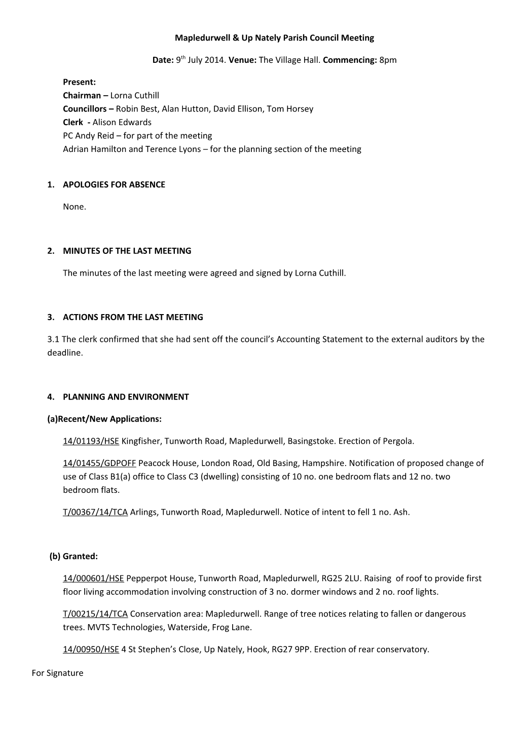 Mapledurwell & up Nately Parish Council Meeting