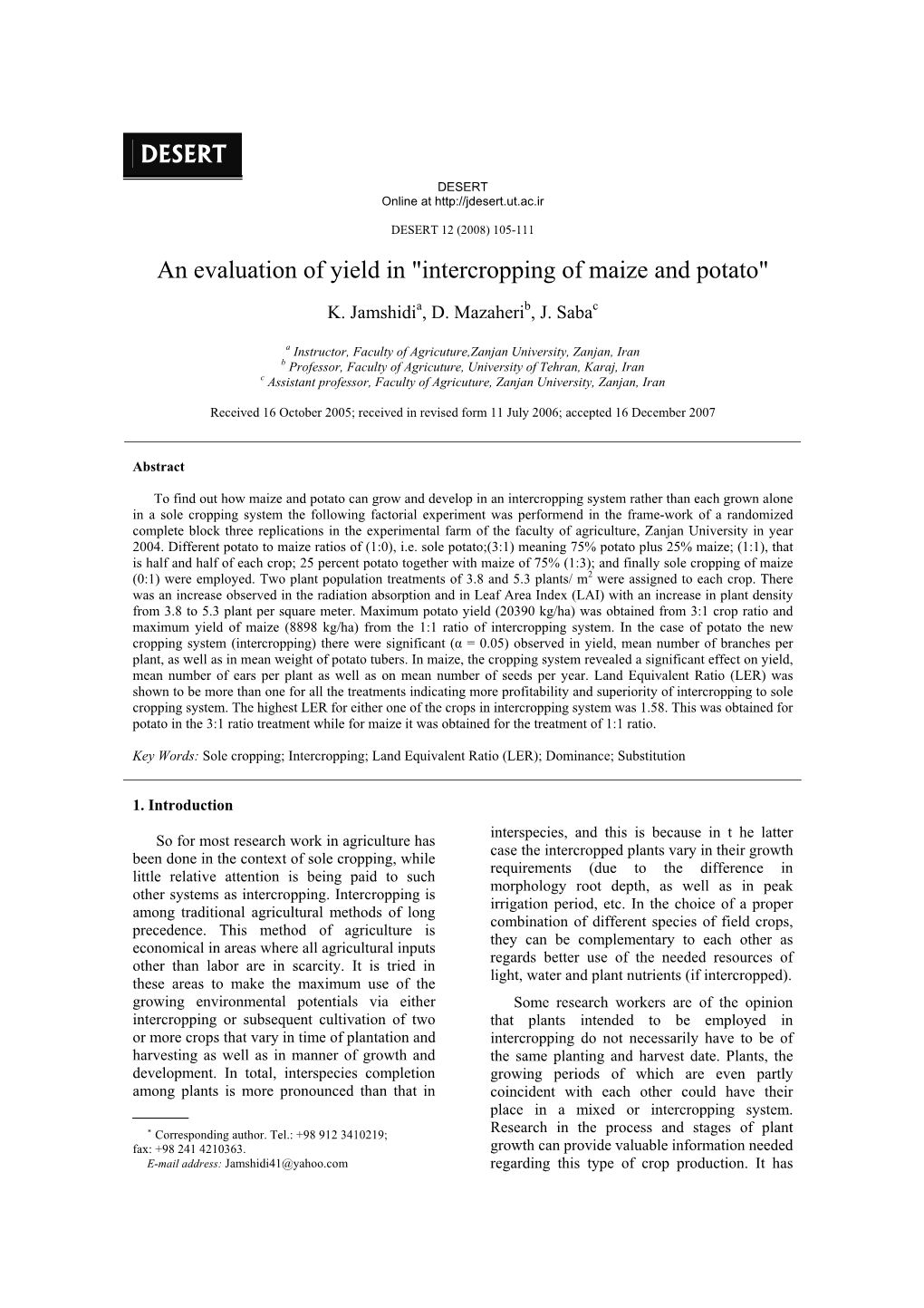 Intercropping of Maize and Potato