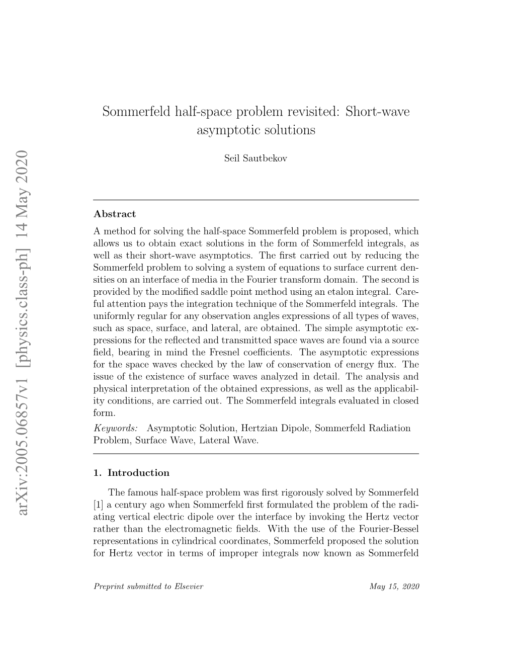 Sommerfeld Half-Space Problem Revisited: Short-Wave Asymptotic Solutions