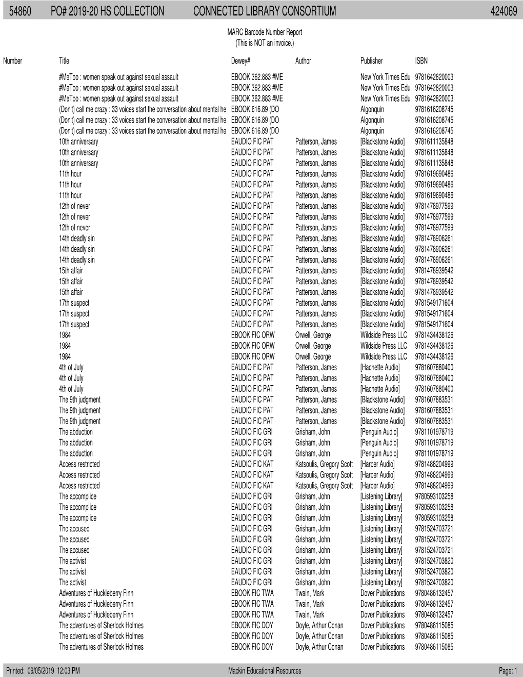 Barcode Printout